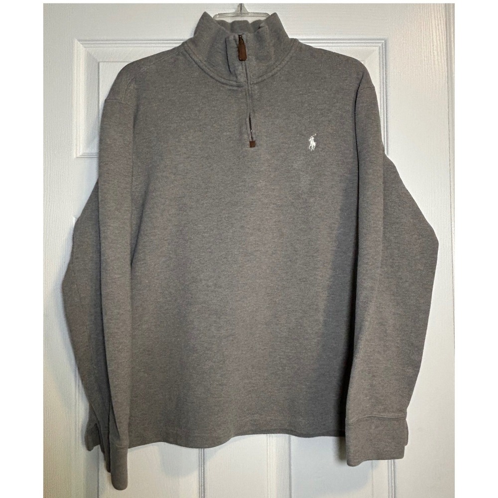 Polo Ralph Lauren Men's‎ 1/4 Zip Pullover Sweater Gray 100% Cotton Size Large